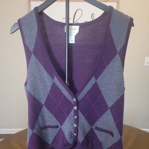 Talbots Y2K wool Purple and Gray Argyle Sweater Vest